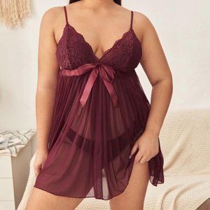 Plus Lace mesh slip with Thong